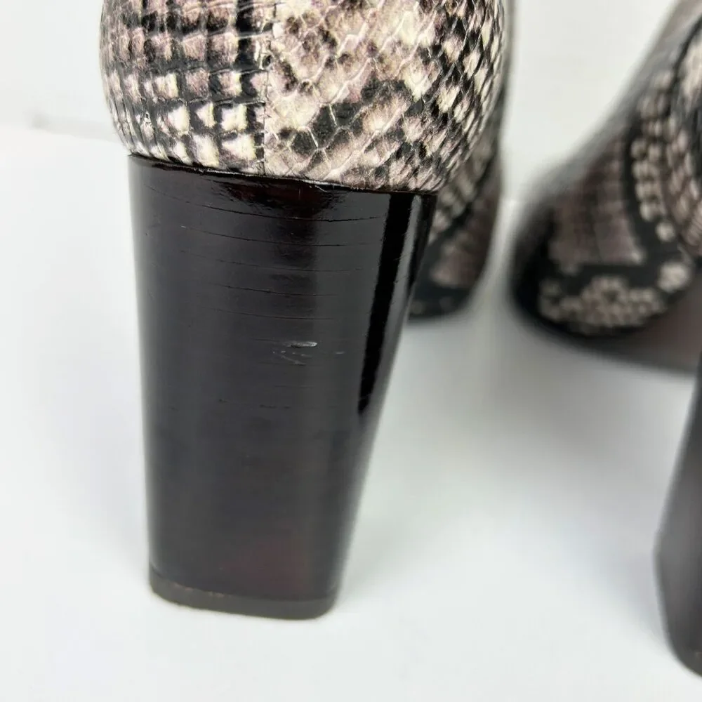 Tory Burch Devon Ankle Boots Cream Black Snake Print Leather High Heel Booties 9